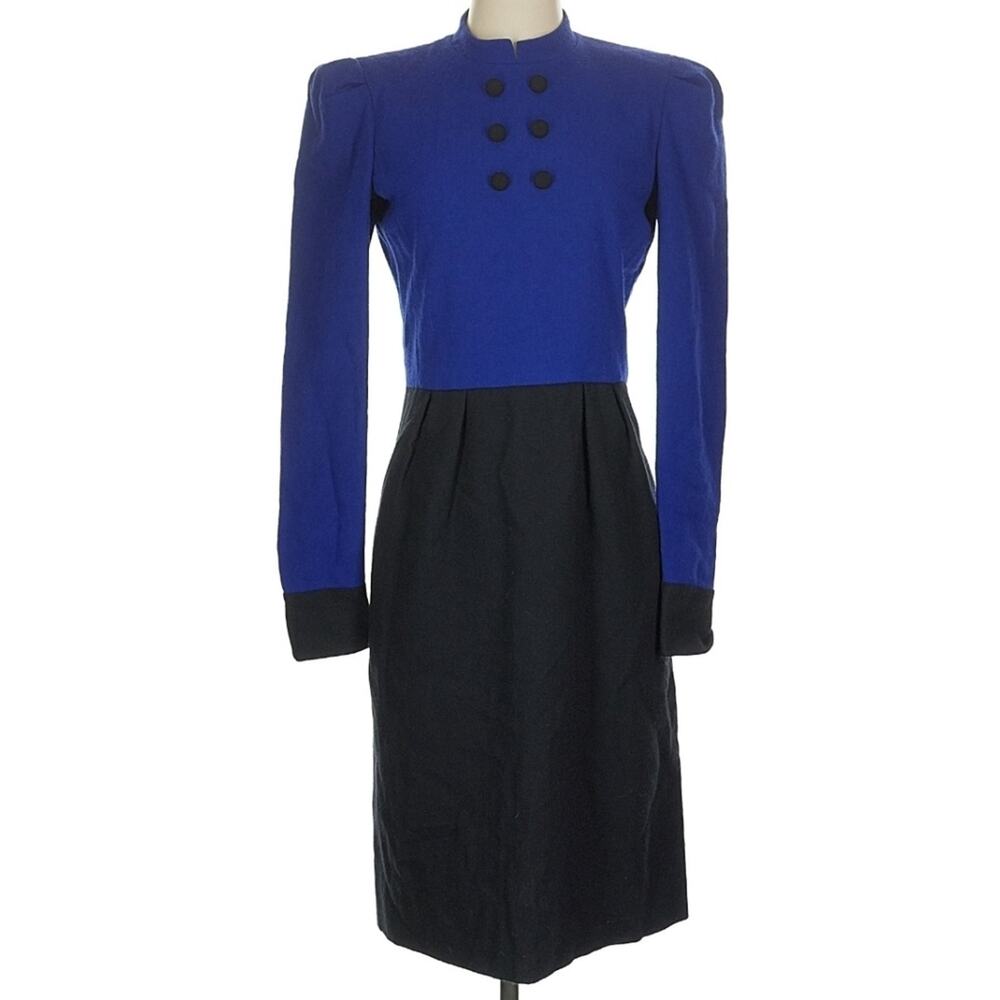 Carolina Herrera Vintage Royal Blue and Black Long Sleeve Dress (US6)
